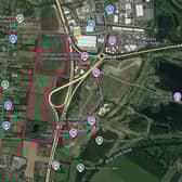 Approximate boundary for the proposed Bedford Gateway Screenshot Google My Maps Map data (C)2025 Imagery (C)2025 Maxar Technology