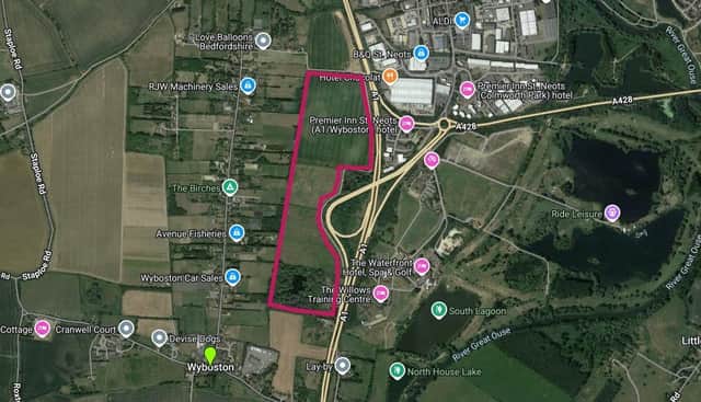Approximate boundary for the proposed Bedford Gateway Screenshot Google My Maps Map data (C)2025 Imagery (C)2025 Maxar Technology