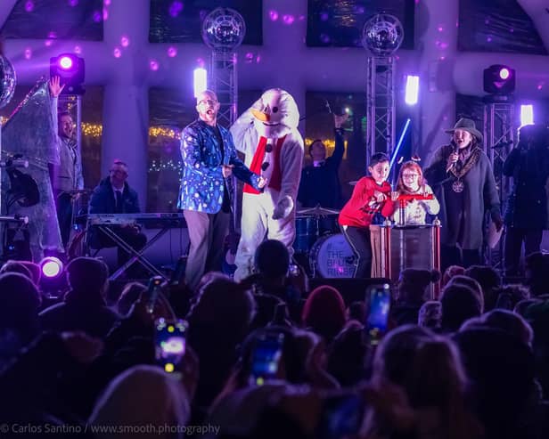 The big moment! The lights are switched on. Picture: Carlos Santino - Sandy Photography Club