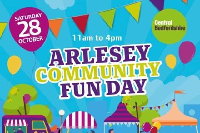 The poster advertising Arlesey's free community fun day on October 28.