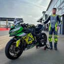 Lewis with his new bike the Kawasaki Ninja ZX-4RR for the 2024 season. Photo: Colin Port Images