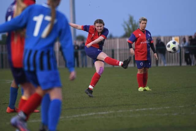 Megan Molloy's free-kick gave Biggleswade United Women's Red team the lead in the County Cup final before Bedford Ladies hit back to win 4-1