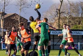 Goalmouth action from Biggleswade Town’s win at Kidlington on Saturday. Photo: BTFC.