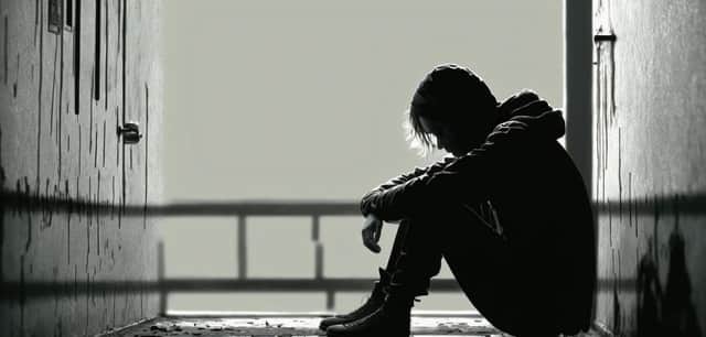 File photo of a teenage boy sitting alone in the dark