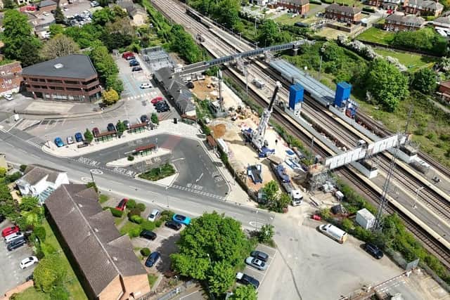Drone images, courtesy of Drone Photos Sandy, show that work to get step-free access at Biggleswade Railway Station is well underway