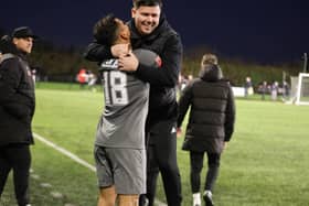 Jimmy Martin celebrates at the final whistle on Saturday. Photo: Linda Babaie.