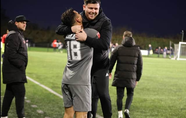 Jimmy Martin celebrates at the final whistle on Saturday. Photo: Linda Babaie.