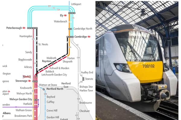 A map of the affected areas. Thameslink states: 'Red and yellow colours are used to show major disruption and also blue to highlight ticket acceptance in place with other operators.' Images: Thameslink.