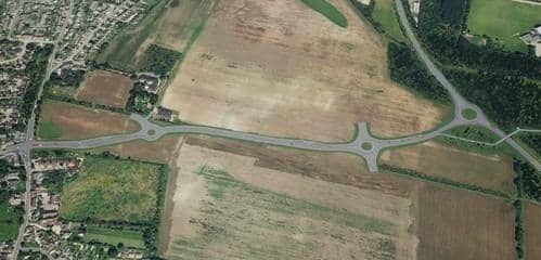 An artist impression showing how the first phase of the relief road connects Arlesey High Street to the A507