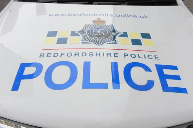 Close up of a Bedfordshire Police car.
