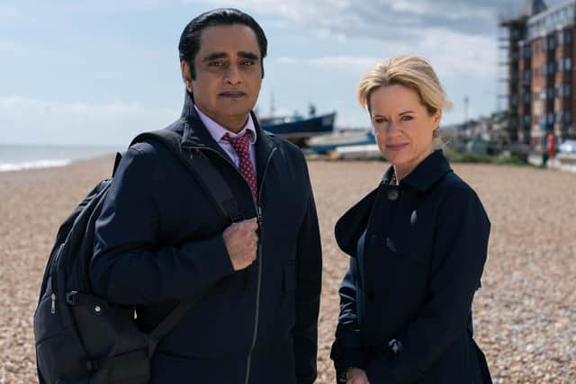 Sanjeev Bhaskar as DI Sunny Khan and Sinead Keenan as DCI Jess James return in the new series of ITV drama Unforgotten (Picture: ITV)