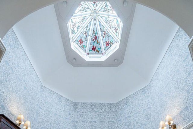 The stunning stained glass cupola in the hallway.