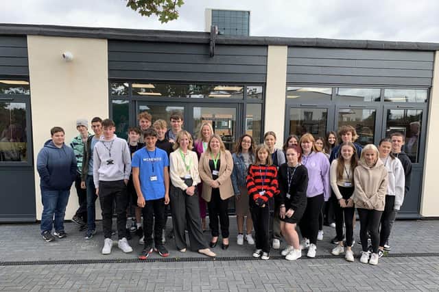 Sixth form students with staff at the official opening of the Etonbury Academy Sixth Form