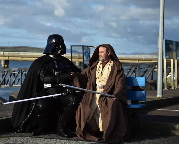 501st Garrison Ireland Leigon members Alan Bell (L) and John O'Dwyer (R) playing the characters Obi Wan Kenobi and Darth Vader (Photo by Charles McQuillan/Getty Images)