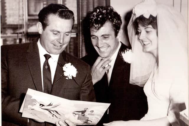 Joe and Eileen on their wedding day with Joe's best man, his brother Jim Harrington (now deceased).