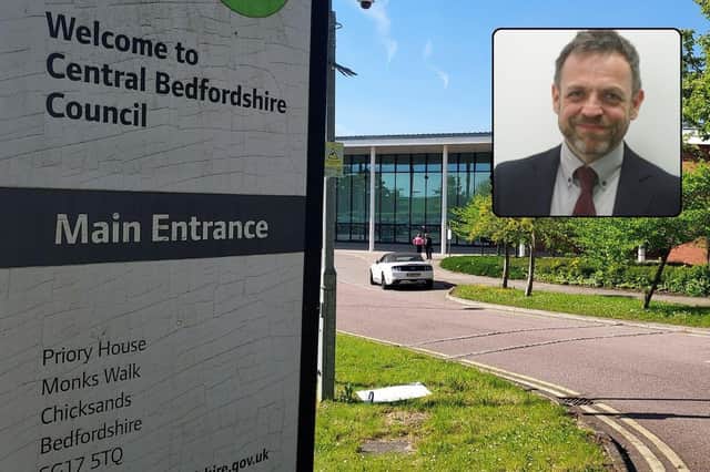 Central Bedfordshire Council's headquarters and inset, Dan Newbolt