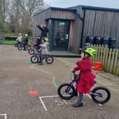 Pupils at Sutton School learning to ride as part of the Bikeability project