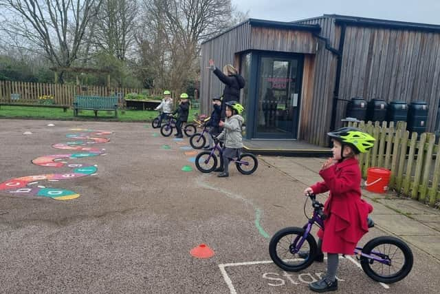 Pupils at Sutton School learning to ride as part of the Bikeability project