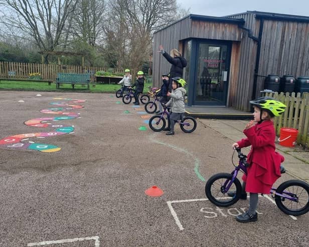 Pupils at Sutton School learning to ride as part of the Bikeability project