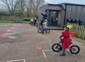 Pupils at Sutton School learning to ride as part of the Bikeability project
