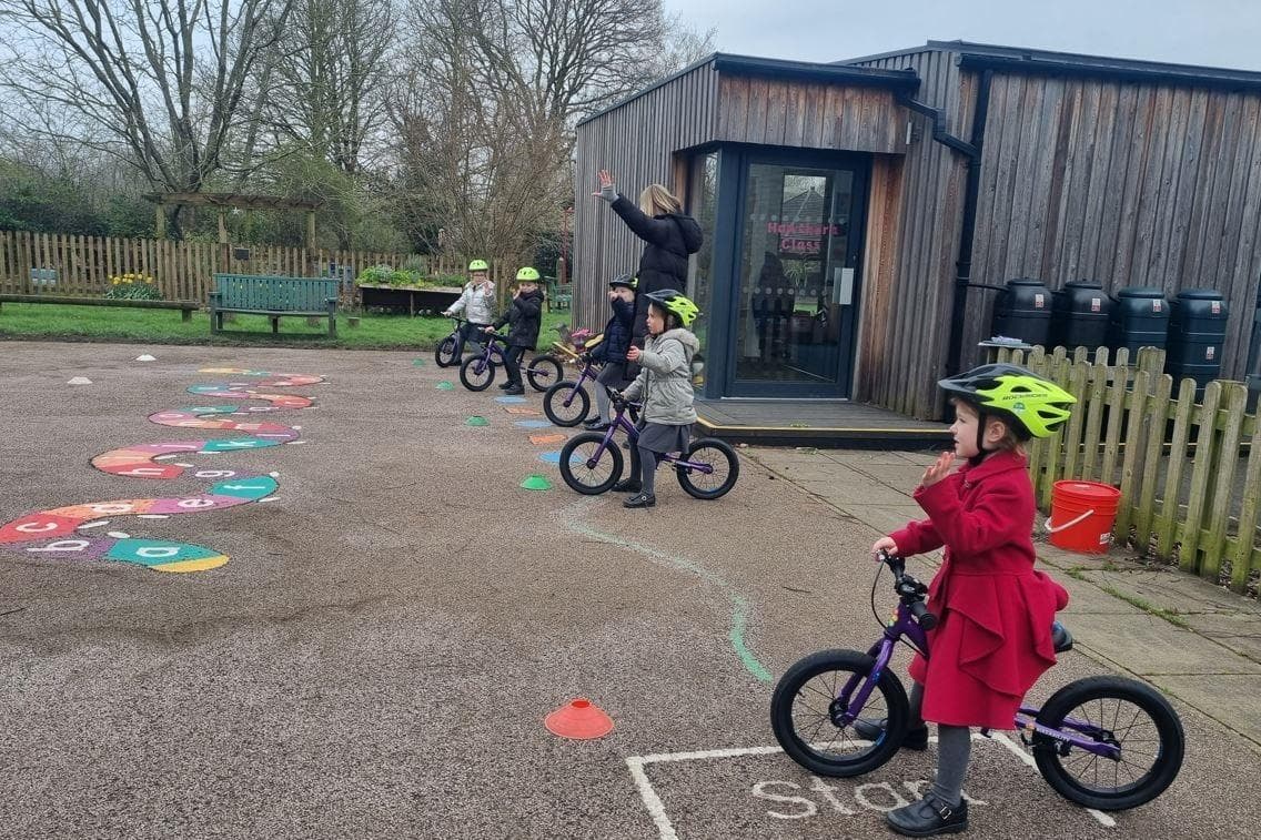 Teachers at Sutton Lower School get on their bikes to help promote pupils' cycling project 