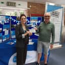 Geoff presenting a cheque to Tori Ablard, Regional Head of Hospice Fundraising at Sue Ryder St John's Hospice.