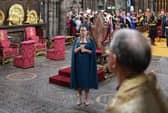 Penny Mordaunt holds the Swords of State at the coronation ceremony of King Charles III and Queen Camilla in Westminster Abbey, London. Picture: Jonathan Brady/PA Wire