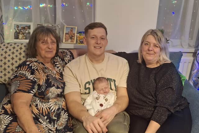 Julie, Kyle and Carrie with baby Mabel. Images supplied by Carrie Giddings.