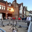 The lit beacon in Shefford.