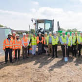 Cllr Kevin Collins (with spade) together with partners marking work starting at the Biggleswade Transport Interchange. Richard Fuller MP (second from centre) and Biggleswade Mayor Cllr Grant Fage (left of Cllr Collins) also attended. Image: CBC.