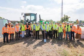 Cllr Kevin Collins (with spade) together with partners marking work starting at the Biggleswade Transport Interchange. Richard Fuller MP (second from centre) and Biggleswade Mayor Cllr Grant Fage (left of Cllr Collins) also attended. Image: CBC.