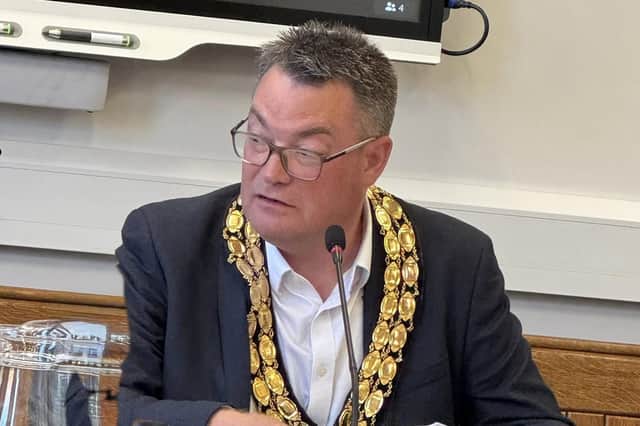 Councillor Jonathan Woodhead wearing the mayoral chain
