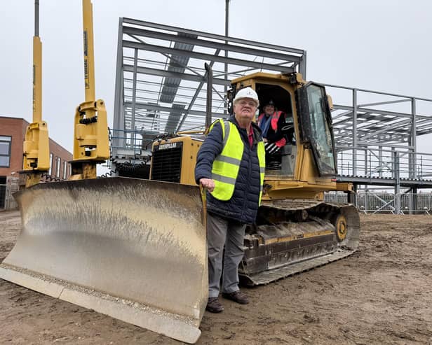 Cllr Steve Owen by the Edward Peake School sports hall steel frame. Picture: Central Bedfordshire Council