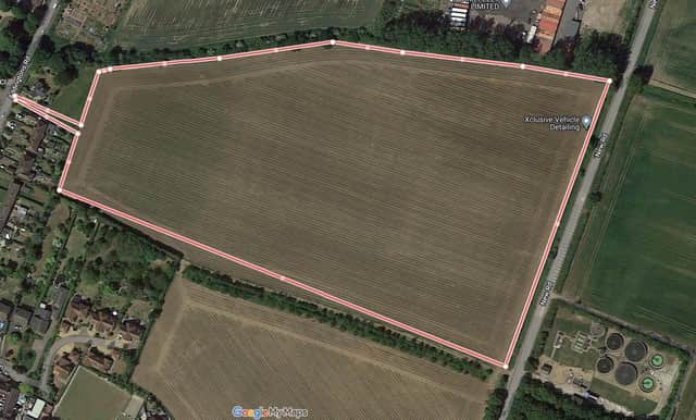 Approximation of the proposed site for up to 180 new homes in Great Barford Screenshot Google My Maps Map Data (C)2024 Imagery (C) 2024 Maxar Technologies Image: LDRS