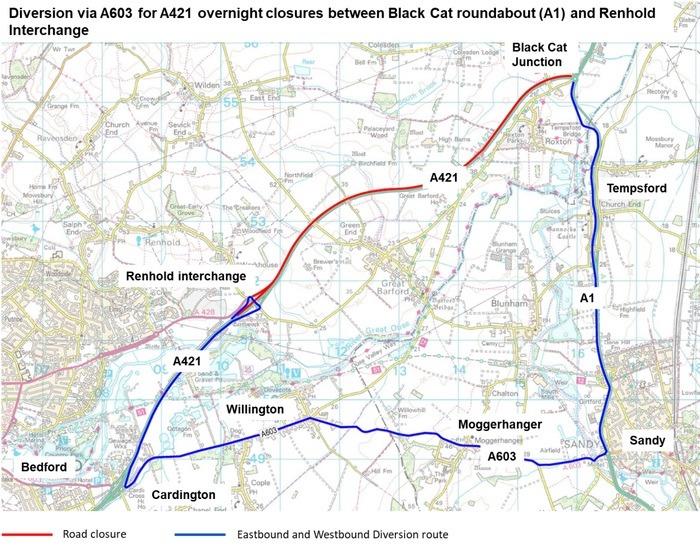 Overnight road closures as work begins on improvements at A428 Black ...