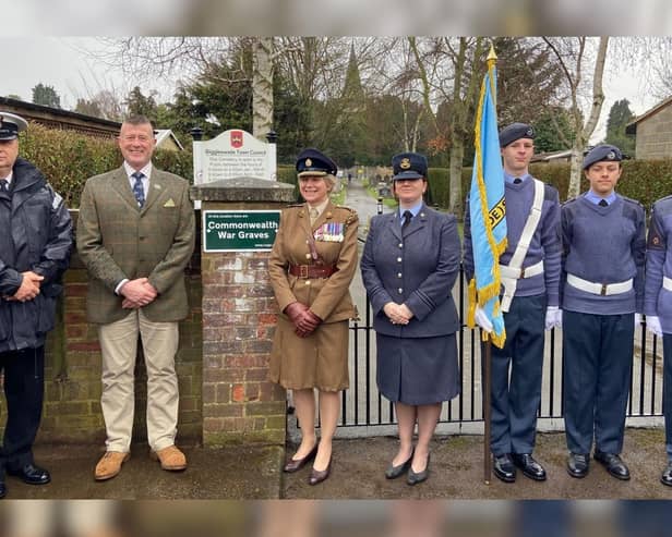 The Commonwealth War Graves Commission plaque unveiling ceremony. Image: Biggleswade Town Council.