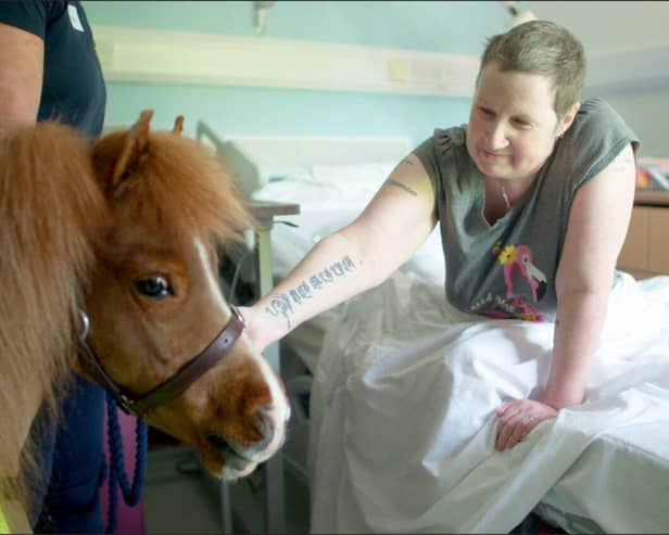 Hospice patient Sarah Woodhouse with one of the therapy ponies