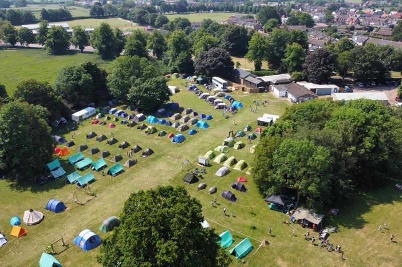 Drone shot of Boyd field camping, overlooking Henlow