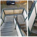The flat block stairs on East Road, Sandy. Image: Pauline Melton.