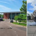 L: Central Bedfordshire Council headquarters and R: Universal Studios' theme park in Orlando