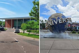L: Central Bedfordshire Council headquarters and R: Universal Studios' theme park in Orlando