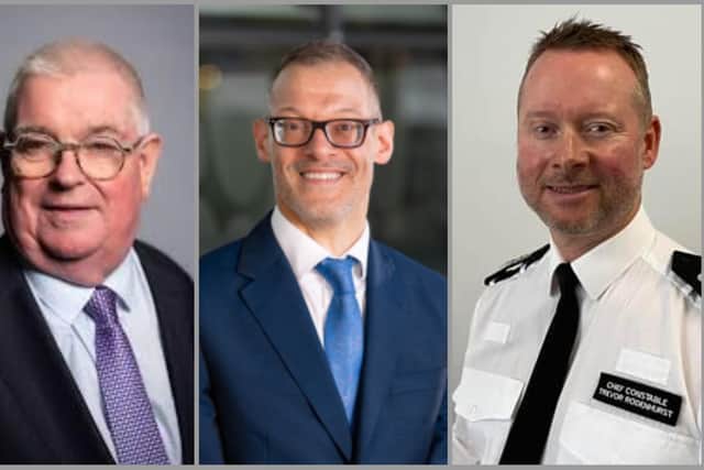 From L to R: Police and Crime Commissioner John Tizard; Central Bedfordshire Council leader Adam Zerny; Chief Constable Trevor Rodenhurst