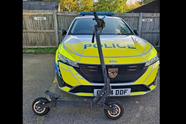 The seized e-scooter. Image: Biggleswade Community Policing Team.