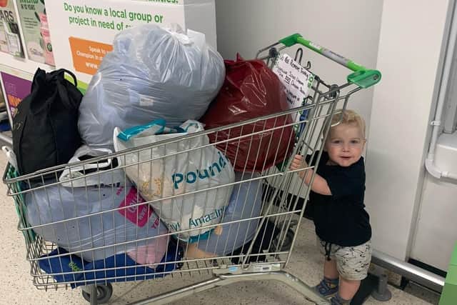 Amy and her family collecting donations from Asda. Image: Amy Foster.