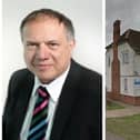 Councillor Richard Wenham, and right, Biggleswade Hospital. Images: CBC/Google.