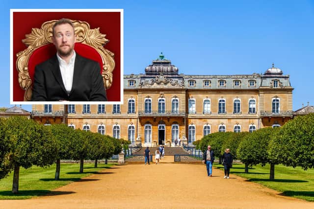 Wrest Park and, inset, Taskmaster's Alex Horne (Picture: English Heritage)