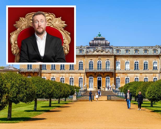 Wrest Park and, inset, Taskmaster's Alex Horne (Picture: English Heritage)