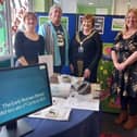 Pictured at the book launch are from L-R Esther Hamilton, Post Excavation Technician AOC; Les Capon, Fieldwork Project Manager, AOC; Cllr Joanna Hewitt, Sandy Town Mayor; Becky Haslam,  Project Manager AOC