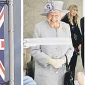 The new banner and the Queen during a visit to Priory View, Dunstable, in 2017.
