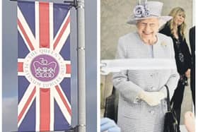 The new banner and the Queen during a visit to Priory View, Dunstable, in 2017.